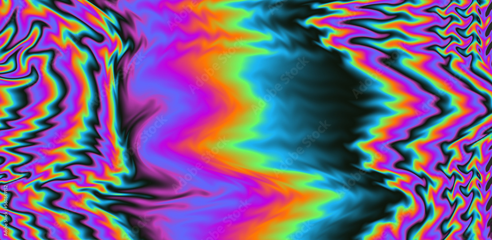 Poster abstract neon background with colorful leaks in psychedelic style.