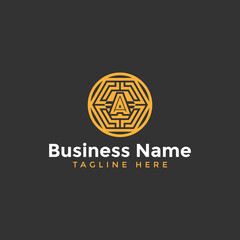 Letter A hexagonal shape crypto logo design template