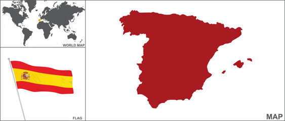 Spain map and flag. vector