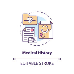 Medical history concept icon. Anamnesis. Chronic disease comprehensive care plan abstract idea thin line illustration. Isolated outline drawing. Editable stroke. Arial, Myriad Pro-Bold fonts used