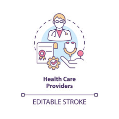 Health care providers concept icon. Chronic disease comprehensive care plan abstract idea thin line illustration. Isolated outline drawing. Editable stroke. Arial, Myriad Pro-Bold fonts used