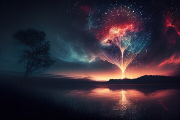 Firework in the night sky. Generative AI