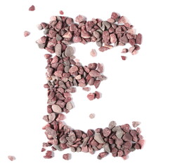 Stone in shape letter E, pile rock isolated on white, clipping path, photo