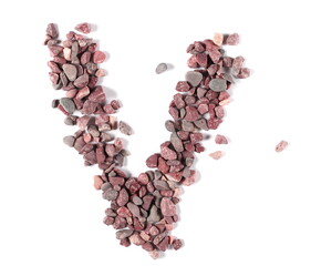 Stone in shape letter V, pile rock isolated on white, clipping path, photo