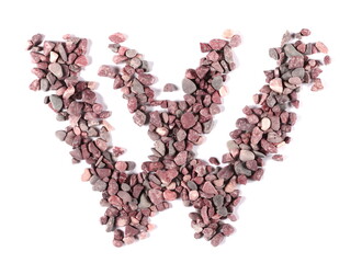 Stone in shape letter W, pile rock isolated on white, clipping path, photo