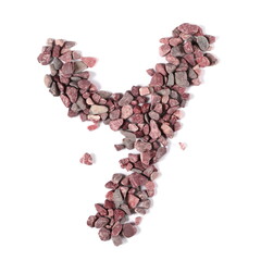 Stone in shape letter Y, pile rock isolated on white, clipping path, photo