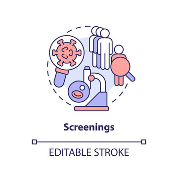 Screenings concept icon. Detect disease preclinical phase. Chronic disease management abstract idea thin line illustration. Isolated outline drawing. Editable stroke. Arial, Myriad Pro-Bold fonts used