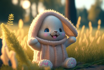 Cute little rabbit smiling made with generative ai - obrazy, fototapety, plakaty