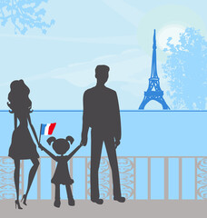 silhouette of a happy family visiting Paris