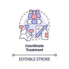Coordinate treatment concept icon. Organize and control. Chronic disease management abstract idea thin line illustration. Isolated outline drawing. Editable stroke. Arial, Myriad Pro-Bold fonts used