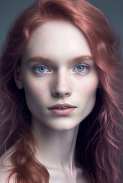 Generative ai portrait beautiful young ginger woman with blue eyes looking camera serene and confident