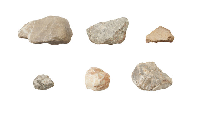 set of stones isolated on white, 3d rendering of stone suitable for Archiviz, architecture visualization