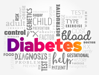 Diabetes - chronic health condition that affects how your body turns food into energy, word cloud concept background