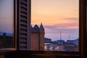 Florence city view from hotel room at Sunset