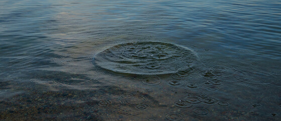 circles from the stone on the calm water of the lake