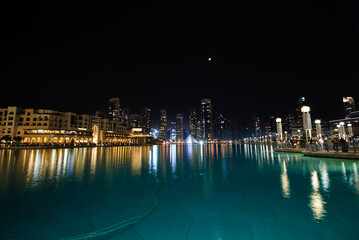 Dubai Downtown at Night with city lights