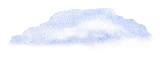 Blue sky with clouds hand drawn in watercolor isolated on a white background. Watercolor illustration. 