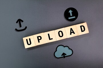 stick with letters and upload icons. the concept of uploading content or uploading pictures and videos
