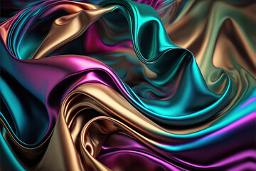 Rainbow wavy pattern texture background, fluid satin, Generative AI