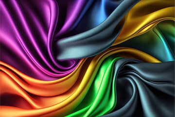 Fototapeta na wymiar Rainbow wavy pattern texture background, fluid satin, Generative AI