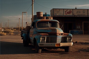 Old american rusty car.  1960s. Ai Generative