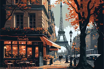 Behangcirkel beautiful paint by number of cafe in Paris with the Eiffel tower . Ai generative © ZoomTeam