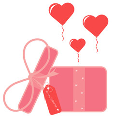 Opened pink giftbox with red hearts for valentines day