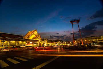 The Giant Swing and Wat Suthat Thepwararam Ratchaworahawihan Buddhist Temple in Bangkok, Thailand, Asia