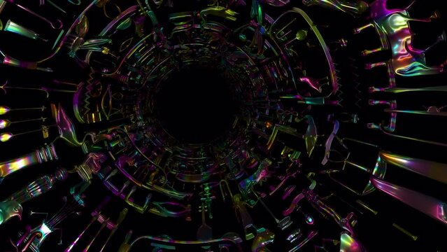 Moving inside a trippy colorful historical tunnel with ancient wallpaintings 3D pharaoh psychedelic vision Mandala vj loop background 4k Egyptian art