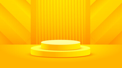 Realistic yellow embossed background minimalism with 3D blank podium vector for place your product, abstract banner illustration
