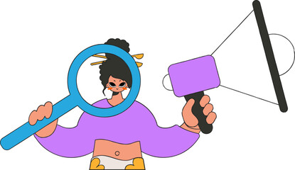 A woman is holding a megaphone. Human resource and recruitment.