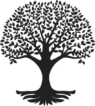 tree with leaves vector silhouette logo