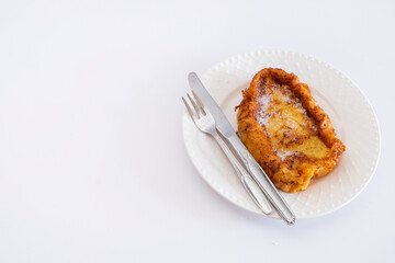 Fried French toast ,Torrijas. Typical Spanish Easter sweet. Vertical photography and selective focus