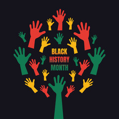 Black History Month. African American History. Celebrated annual. In February in United States and Canada. Hand tree shape illustration for Black History month. Vector artwork