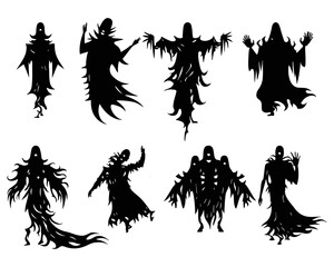 Fototapeta na wymiar set of silhouettes of Halloween Ghosts and monsters with torn clothes