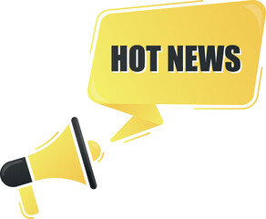 Megaphone with hot news on yellow background. Megaphone banner. Web design.