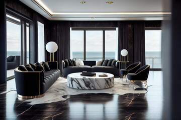  Modern Villa Interior.  Luxury modern penthouse. Generative AI.