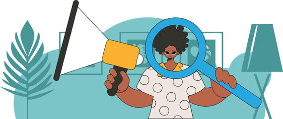 The concept of personnel search. The guy holds a megaphone in his hands.