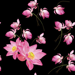 Modern floral seamless pattern. Digital drawn illustration. Can be used as textile fabric or wallpaper, cards, invitations, decorative paper