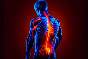 A man having acute pain in the back.  Generative AI.