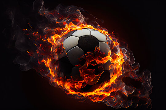Burning Soccer Ball.  Generative AI.