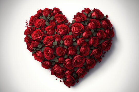 Valentines day heart made of red roses. Generative Ai