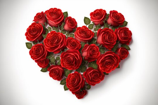 Valentines day heart made of red roses. Generative Ai