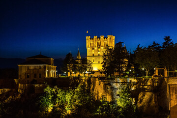 Nightview of the Alcazar Palace and fortress of the Spanish kings in the historical part of...