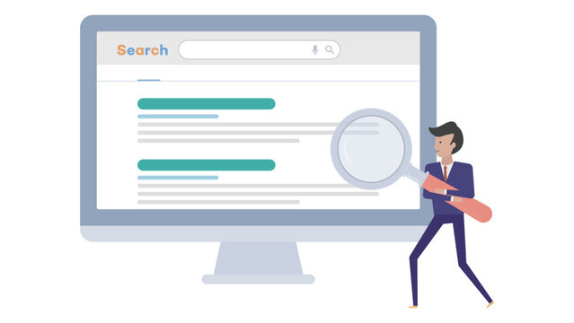 パソコンで検索するビジネスマンのイラスト素材｜mayucolor03