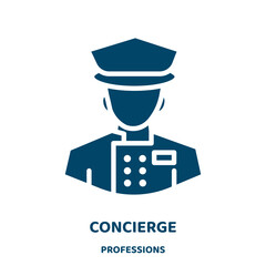 concierge vector icon from professions collection. hotel filled flat symbol for mobile concept and web design. Black service glyph icon. Isolated sign, logo illustration. Vector graphics.