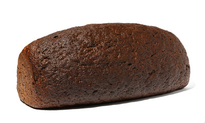 Baked rye flour bread in the shape of a brick on a white isolated background