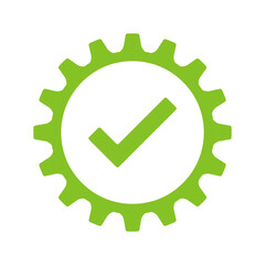Vector tick icon in gear. Isolated on white background