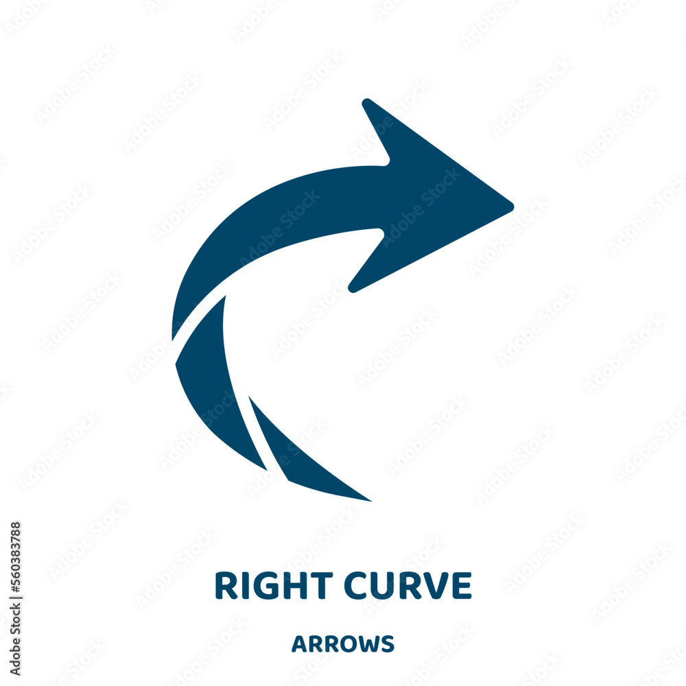 Poster right curve vector icon from arrows collection. cursor filled flat symbol for mobile concept and web