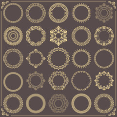 Vintage set of vector round elements. Different elements for design frames, cards, menus, backgrounds and monograms. Classic patterns. Set of vintage patterns - 560384509